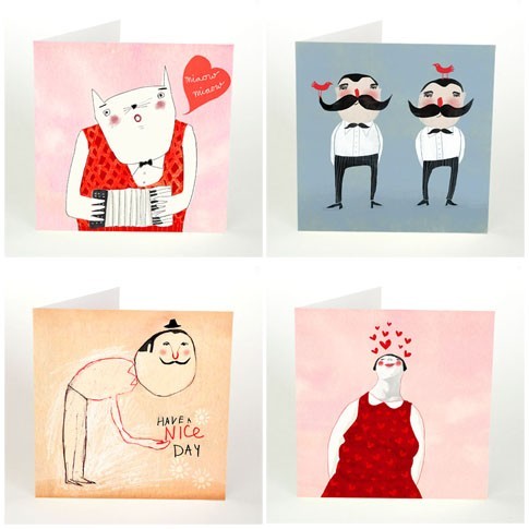 love and moustache postcard set